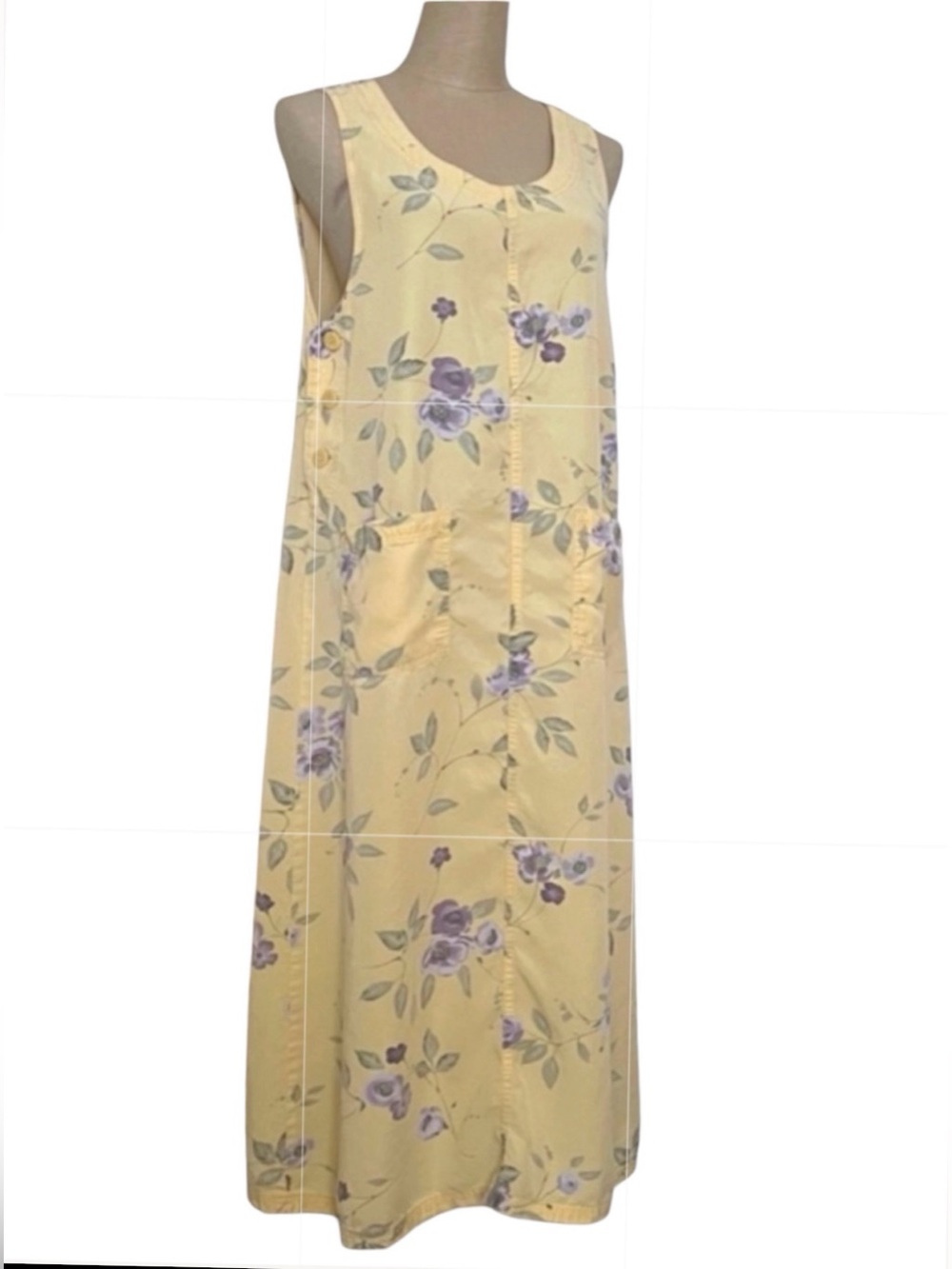 Vintage Y2K Overall Jumper Dress Butter Yellow Floral Cottagecore Pockets